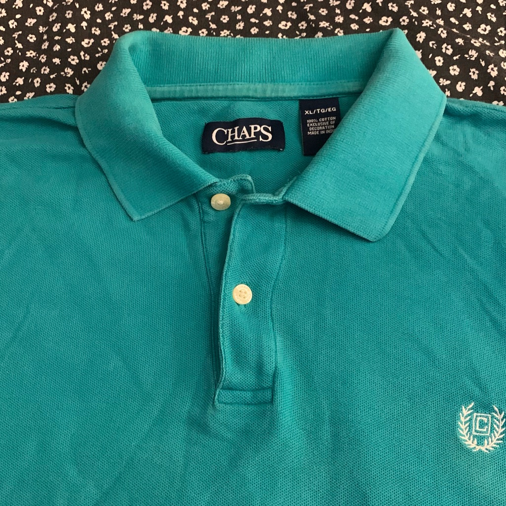 Chaps Ss All Cotton 2 Button Turquoise Polo